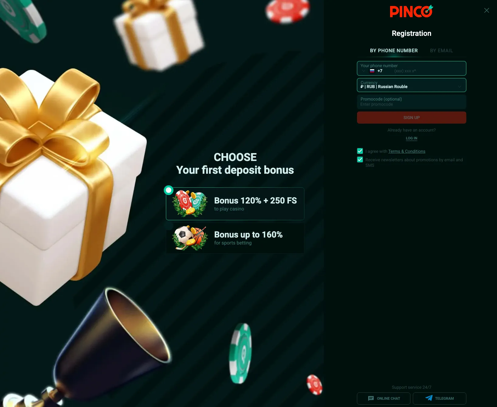 Регистрация и вход в Pinco Registration and Login to Pinco